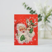 Retro Santa Claus & Rentier Weihnachtskarte Postkarte (Stehend Vorderseite)