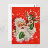 Retro Santa Claus & Rentier Weihnachtskarte Postkarte (Vorne/Hinten)