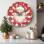 Retro Santa Claus Rot und Weiß Karierte Weihnachte Große Wanduhr<br><div class="desc">Feiern Sie die festliche Saison mit unserem Retro Santa Claus Red and White Kariert Christmas Large Clock! Dieses bezaubernde Uhrwerk besticht durch ein nostalgisches Santa Claus Design-Set vor einem karierten Hintergrund in Rot und Weiß, das Vintagen Charme mit modernem Flair verbindet. Diese Uhr ist perfekt, um Ihrem Wohnzimmer, Ihrer Küche...</div>