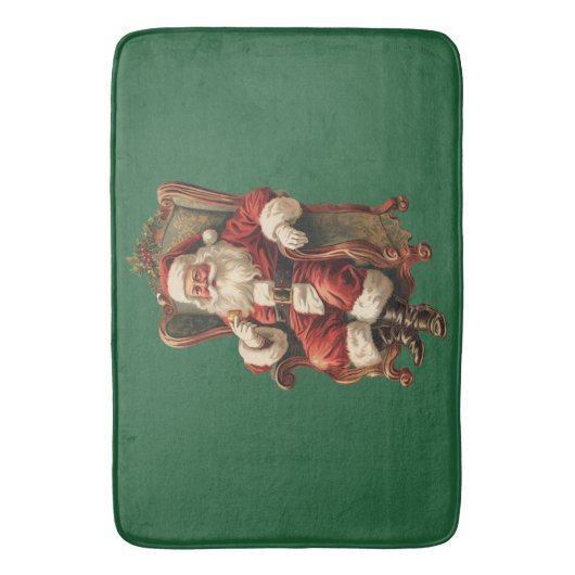 Retro Santa Claus sitzt in einem Stuhl Weihnachten Badematte (Vorderseite Vertikal)