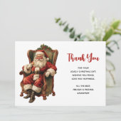 Retro Santa Claus sitzt in einem Stuhl Weihnachten Dankeskarte (Stehend Vorderseite)