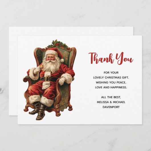 Retro Santa Claus sitzt in einem Stuhl Weihnachten Dankeskarte (Vorne/Hinten)