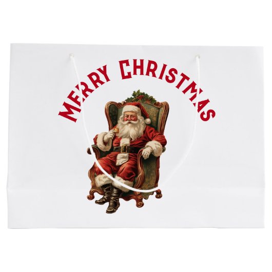 Retro Santa Claus sitzt in einem Stuhl Weihnachten Große Geschenktüte (Rückseite)