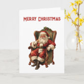 Retro Santa Claus sitzt in einem Stuhl Weihnachten Karte (Gelbe Blume)
