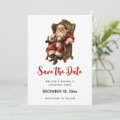 Retro Santa Claus sitzt in einem Stuhl Weihnachten Save The Date (Stehend Vorderseite)