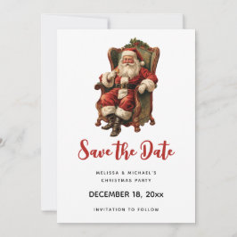 Retro Santa Claus sitzt in einem Stuhl Weihnachten Save The Date