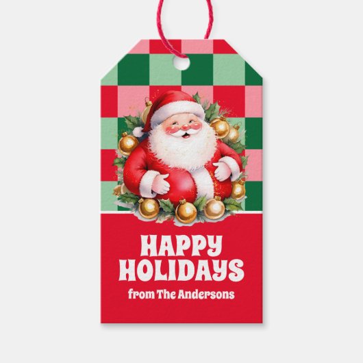 Retro Santa Claus Tartan Karierte Weihnachten Geschenkanhänger (Vorderseite)