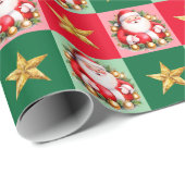 Retro Santa Claus Tartan Karierte Weihnachten Geschenkpapier (Rolleneckpunkt)