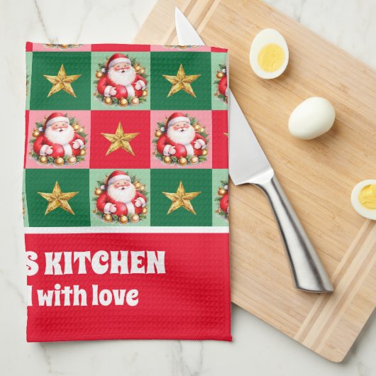 Retro Santa Claus Tartan Karierte Weihnachten Geschirrtuch (Viertel Falte)