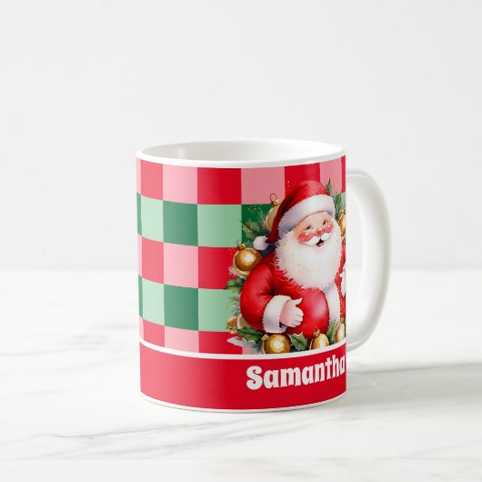 Retro Santa Claus Tartan Karierte Weihnachten Kaffeetasse (VorderseiteRechts)