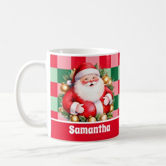 Retro Santa Claus Tartan Karierte Weihnachten Kaffeetasse (Links)