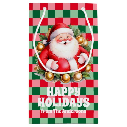 Retro Santa Claus Tartan Karierte Weihnachten Kleine Geschenktüte (Rückseite)