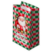 Retro Santa Claus Tartan Karierte Weihnachten Kleine Geschenktüte (Vorderseite Schrägansicht)