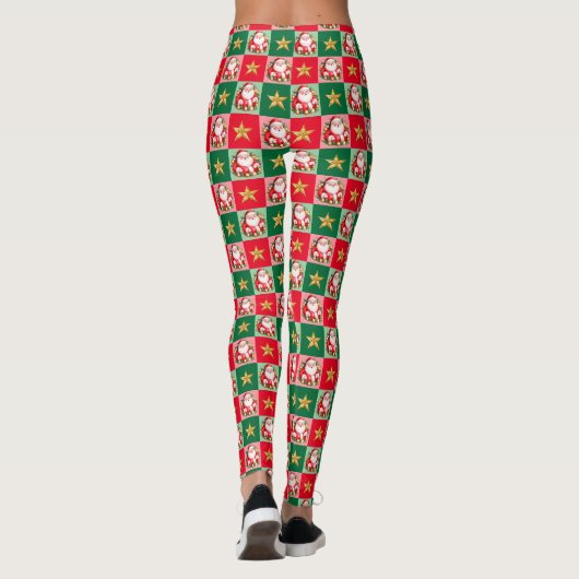 Retro Santa Claus Tartan Karierte Weihnachten Leggings (Rückseite)