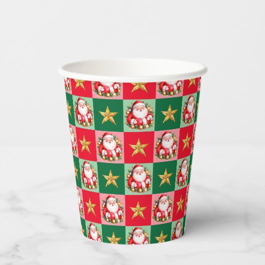 Retro Santa Claus Tartan Karierte Weihnachten Pappbecher (Rückseite)