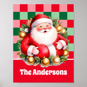 Retro Santa Claus Tartan Karierte Weihnachten Poster