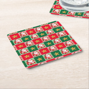 Retro Santa Claus Tartan Karierte Weihnachten Rechteckiger Pappuntersetzer