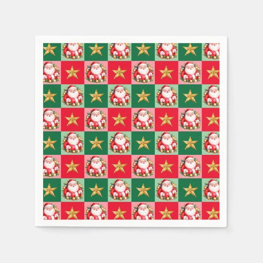 Retro Santa Claus Tartan Karierte Weihnachten Serviette (Vorderseite)