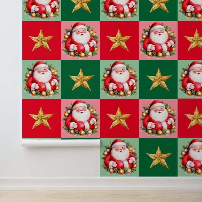 Retro Santa Claus Tartan Karierte Weihnachten Tapete (Anwendung)