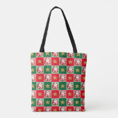 Retro Santa Claus Tartan Karierte Weihnachtssterne Tasche (Rückseite)