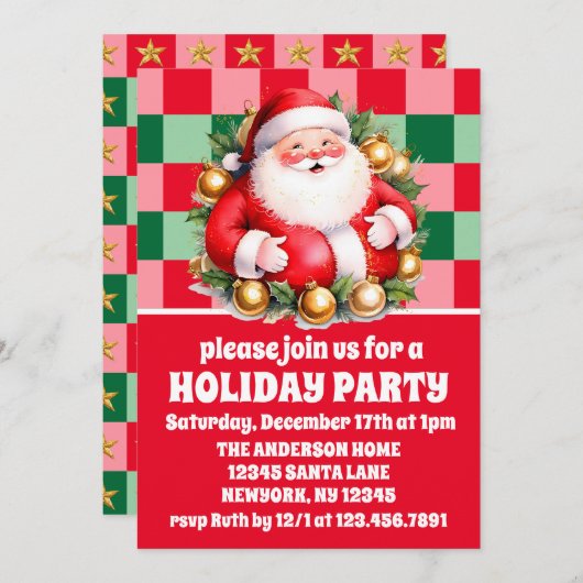 Retro Santa Claus Tartan Kariertes Party Einladung (Vorne/Hinten)