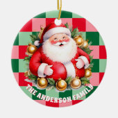 Retro Santa Claus Tartan Kariertes Weihnachtsgesch Keramik Ornament (Vorne)