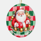 Retro Santa Claus Tartan Kariertes Weihnachtsgesch Keramik Ornament (Links)