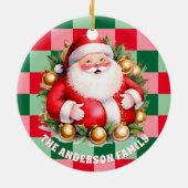 Retro Santa Claus Tartan Kariertes Weihnachtsgesch Keramik Ornament (Hinten)