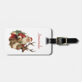 Retro Santa Claus und Reindeh Weihnachten Gepäckanhänger (Vorderseite horizontal)