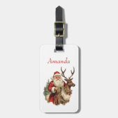 Retro Santa Claus und Reindeh Weihnachten Gepäckanhänger (Vorderseite vertikal)