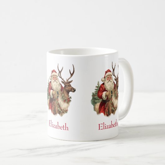 Retro Santa Claus und Reindeh Weihnachten Kaffeetasse (VorderseiteRechts)
