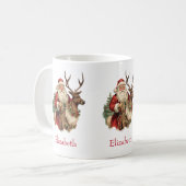 Retro Santa Claus und Reindeh Weihnachten Kaffeetasse (Vorderseite Links)