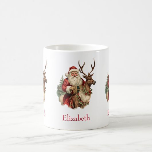 Retro Santa Claus und Reindeh Weihnachten Kaffeetasse (Mittel)