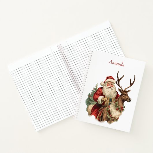 Retro Santa Claus und Reindeh Weihnachten Notizblock (Innenseite)