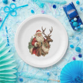 Retro Santa Claus und Reindeh Weihnachten Pappteller (Party)
