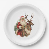 Retro Santa Claus und Reindeh Weihnachten Pappteller (Vorderseite)