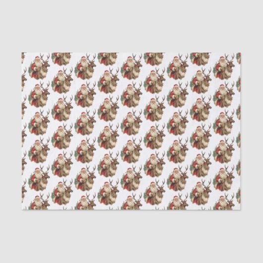 Retro Santa Claus und Reindeh Weihnachtsmuster Seidenpapier (Vorderseite)