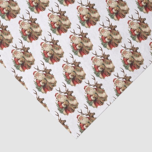 Retro Santa Claus und Reindeh Weihnachtsmuster Seidenpapier (Ausschnitt)