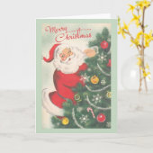 Retro Santa Claus und Tree Weihnachtskarte Karte (Gelbe Blume)
