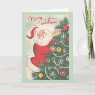 Retro Santa Claus und Tree Weihnachtskarte Karte