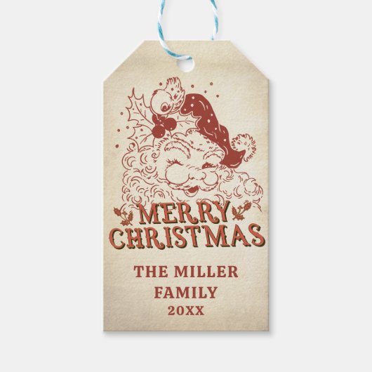 Retro Santa Claus Weihnachts-Gastgeschenk Geschenk Geschenkanhänger (Vorderseite)