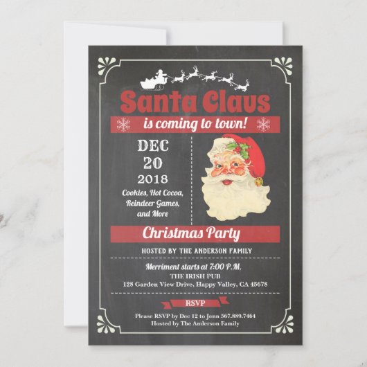 Retro Santa Claus Weihnachts-Party-Tafel Einladung (Vorderseite)