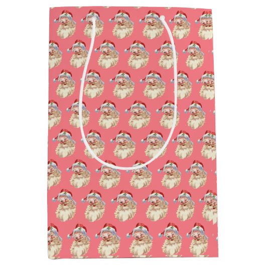 Retro Santa Claus Wink in Rosa Mittleres Geschenk Mittlere Geschenktüte (Vorderseite)