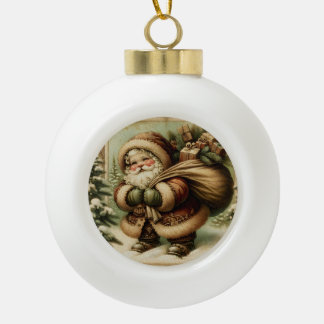 Retro Santa Claus with Gifts Keramik Kugel-Ornament