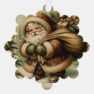 Retro Santa Claus with Gifts Ornament Karte