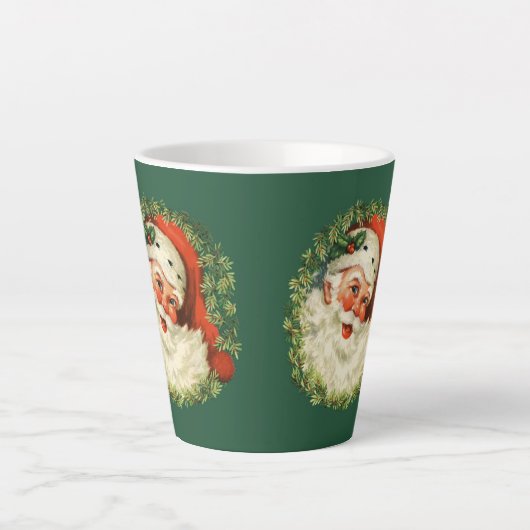 Retro Santa Claus Wreath Milchtasse (Vorderseite)