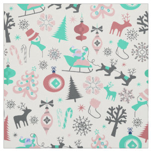 Retro Santa Deers Christmas Fabric Stoff