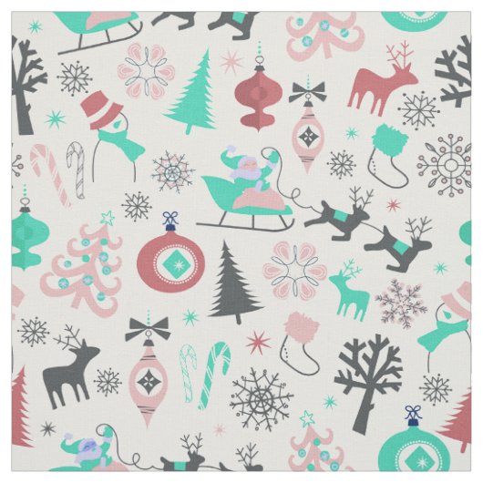 Retro Santa Deers Christmas Fabric Stoff (Muster)