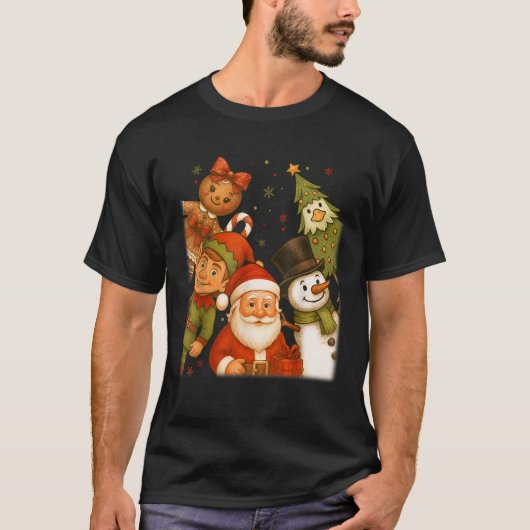 Retro Santa Elf Snowman Gingerbrot Weihnachtsgoos T-Shirt (Vorderseite)