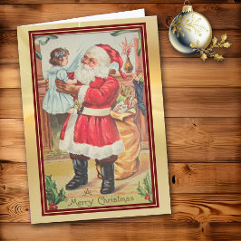 Retro Santa Examina Puppe Red Border Holiday Karte